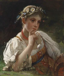 Girl in Traditional Dress with Flower Wreath